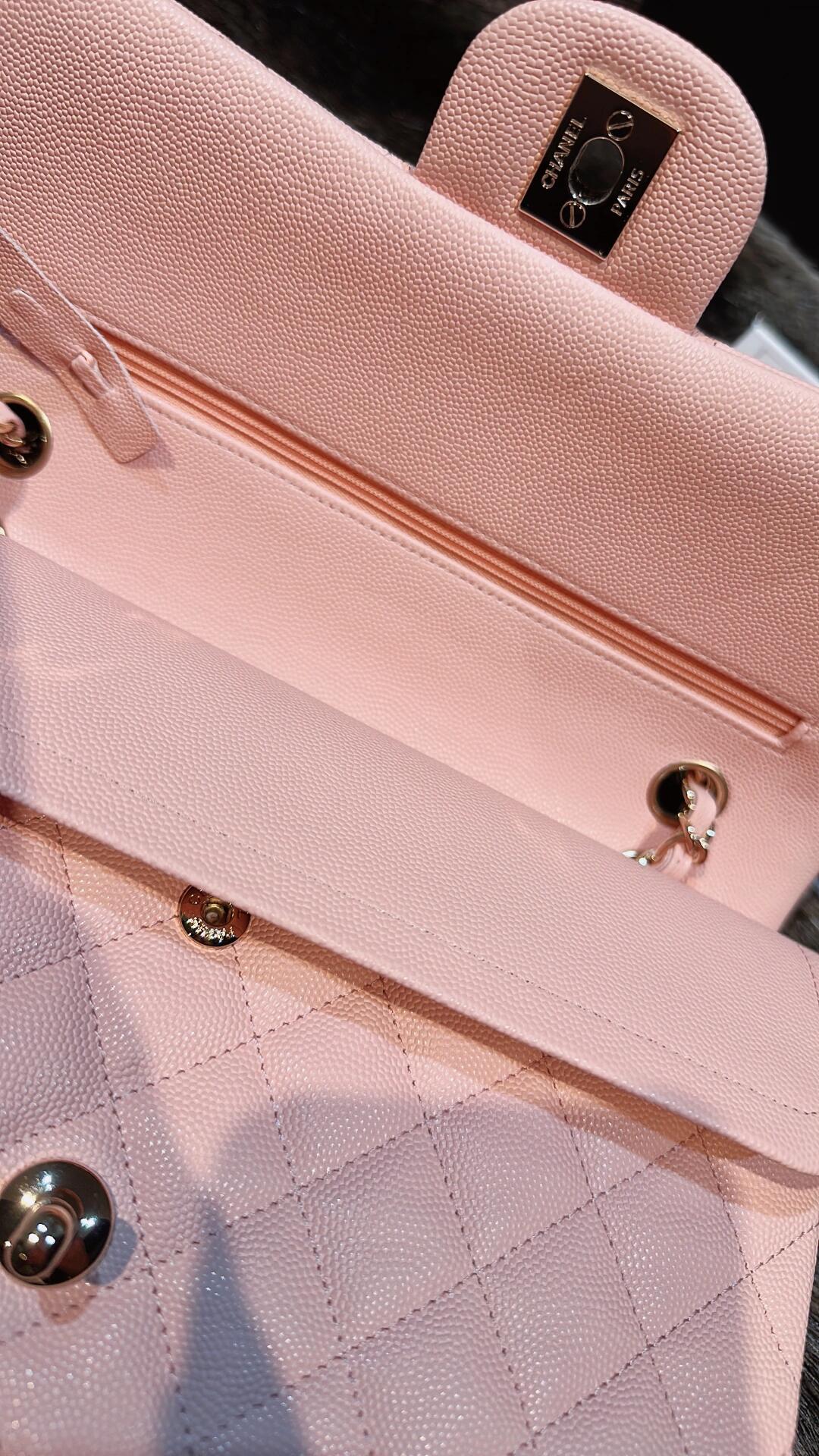 CHANEL Caviar Quilted Medium Double Flap Light Pink silvery metal