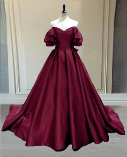 Ball Gown Princess Satin Off The Shoulder Prom Dresses,D2201