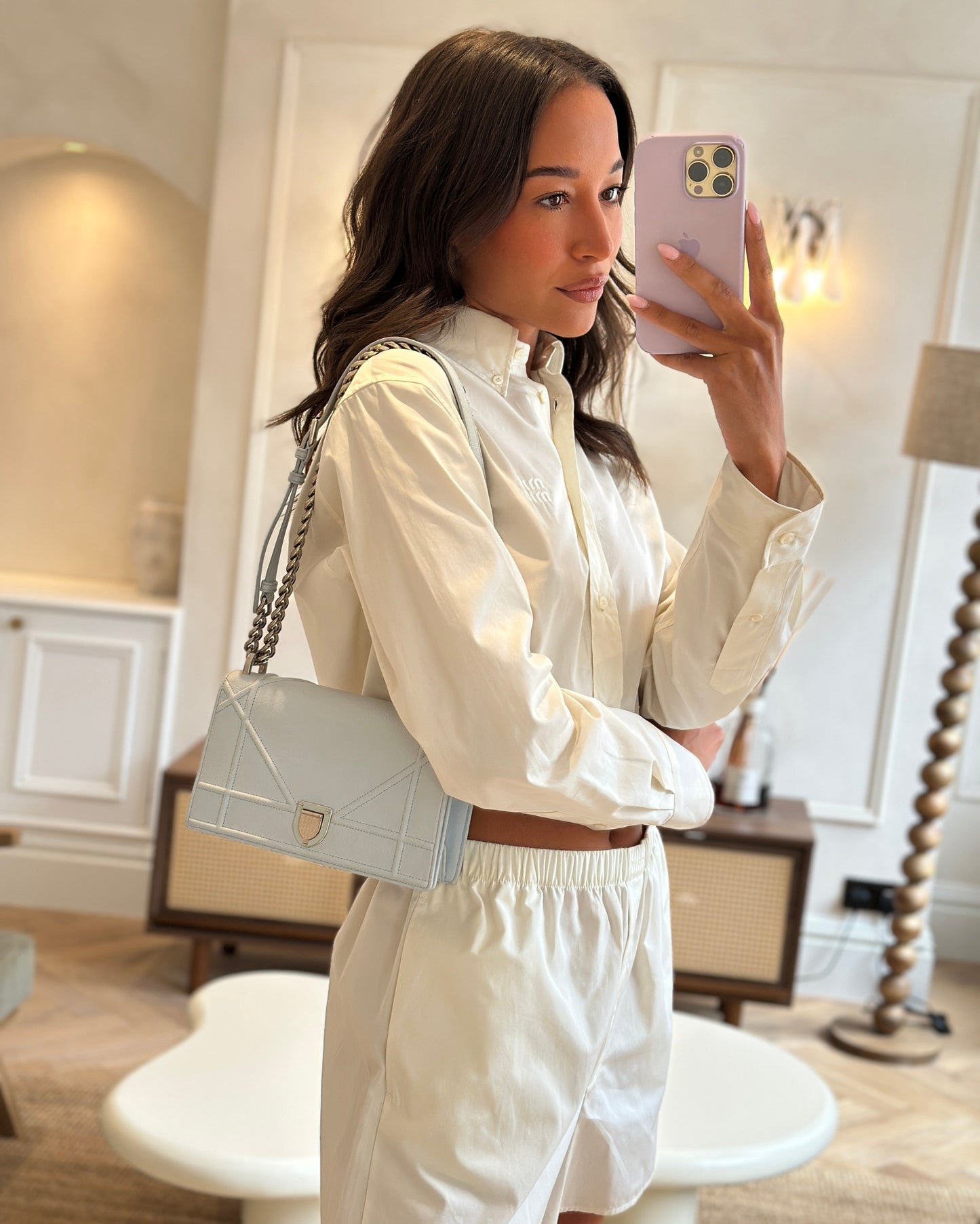 Christian Dior Baby Blue Small Diorama Flap Bag in Grained Calfskin Leather with Silver Hardware