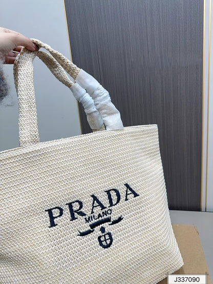 PRADA Woven Shopping Bag Raffia Tote Bag 31x31cm