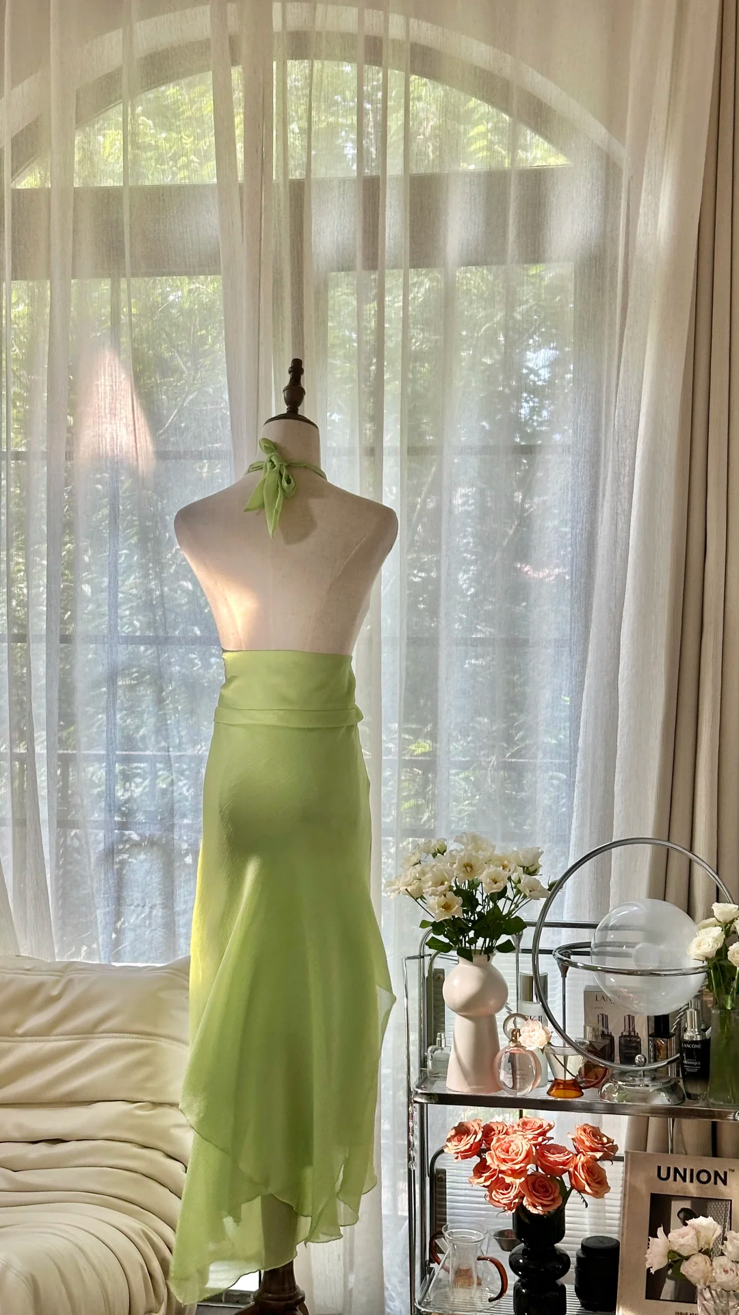 Light Green Shiny Fashion Elegant Exquisite Beading Long Chiffon Fairy Ball Gown Evening Dress Birthday/Wedding Guest/Holiday Party Dress Prom Dress Valentine's Day Date Dress gh4038