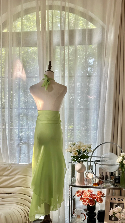Light Green Shiny Fashion Elegant Exquisite Beading Long Chiffon Fairy Ball Gown Evening Dress Birthday/Wedding Guest/Holiday Party Dress Prom Dress Valentine's Day Date Dress gh4038