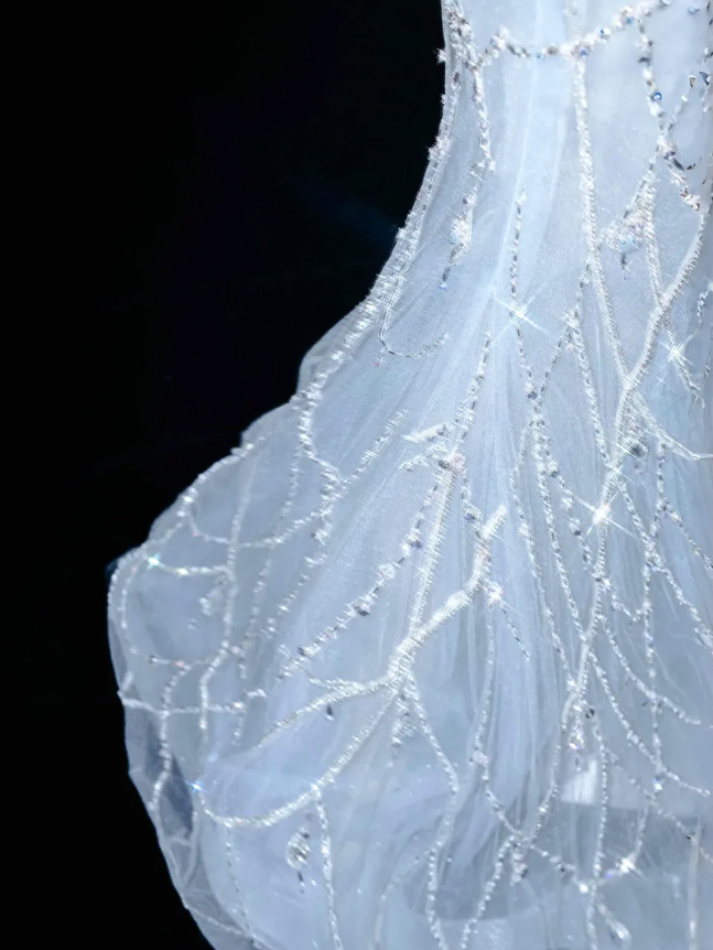 Blue Mermaid V Neck Rhinestone Tulle Long Prom Dress Party Dress SH3248