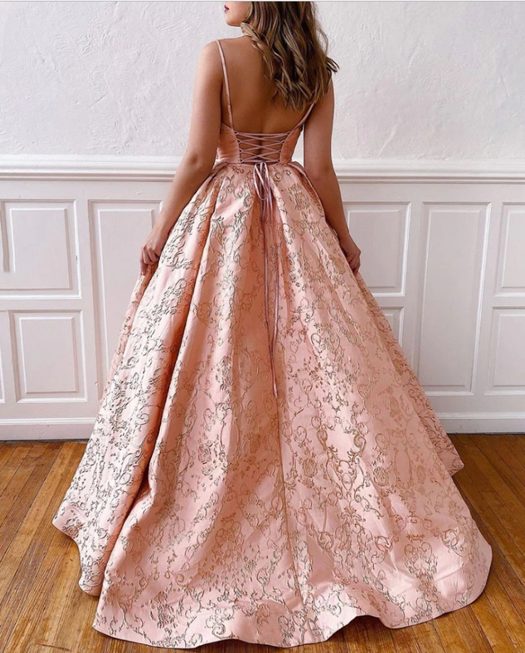 Pink a line long prom gown formal dress A50