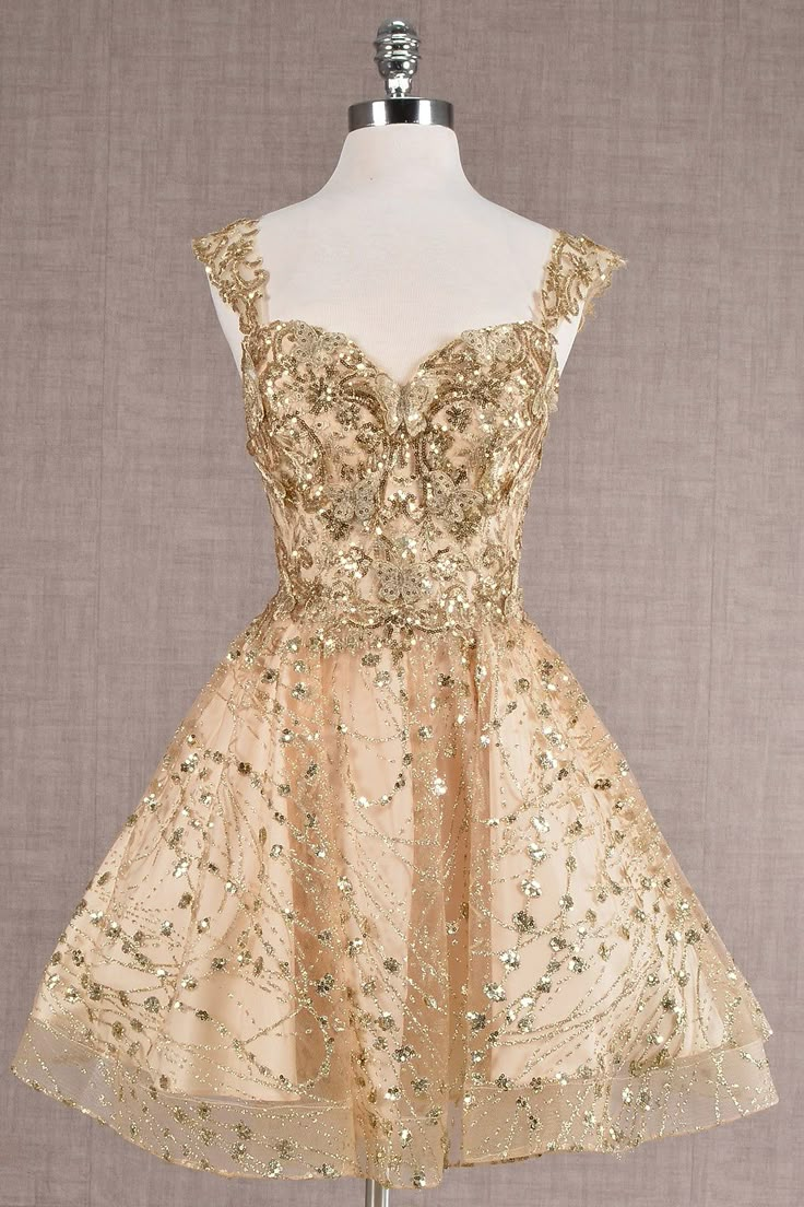 Pretty Gold Lace Butterfly Appliques Short Homecoming Dress Formal 20th Birthday Party Dress S914