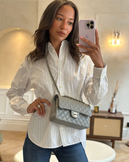 *HOT & RARE* Chanel Stone Grey Small Classic Double Flap Bag in Caviar Leather with Champagne Gold Hardware