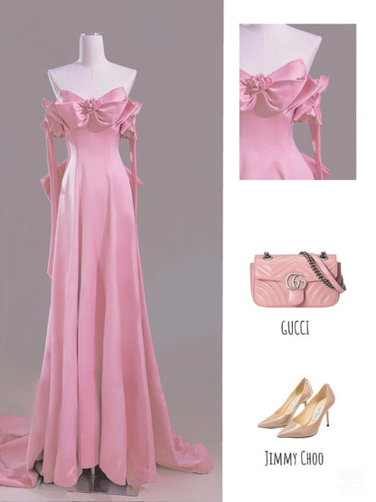 Sexy A Line Sweetheart Pink Satin Long Prom Dress Evening Dress Formal Dress SD1820