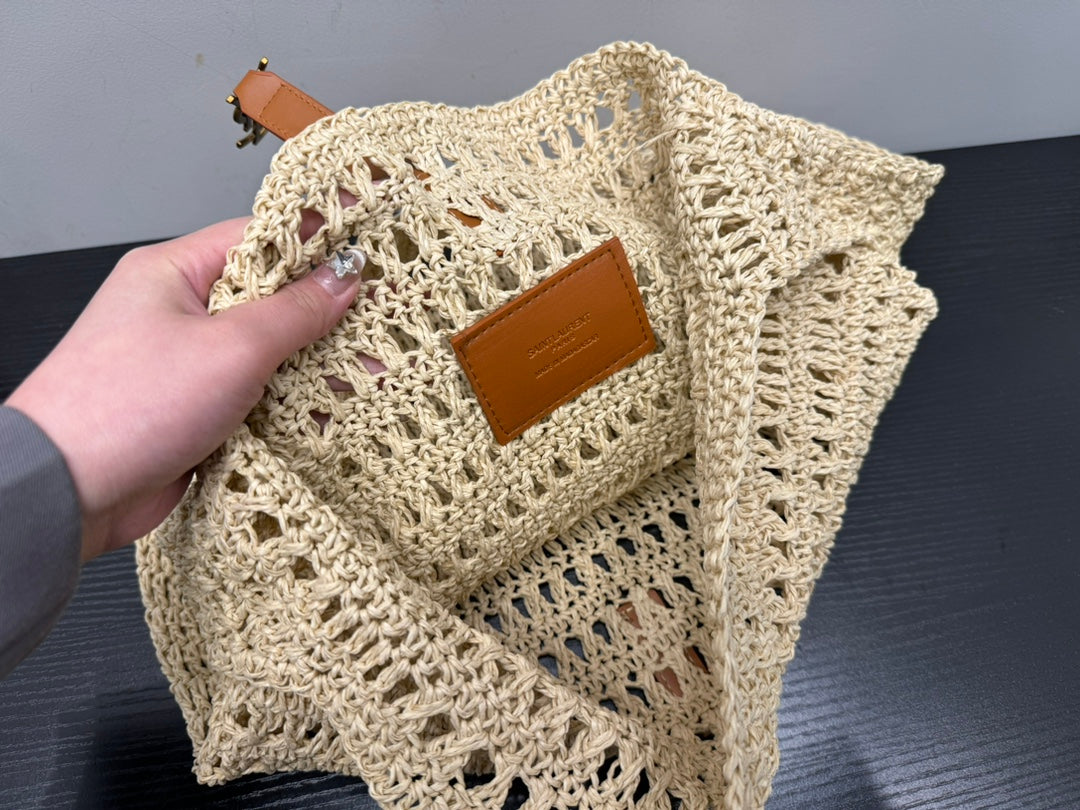 YSL SAINT LAURENT Raffia Tote Bag 30x32cm