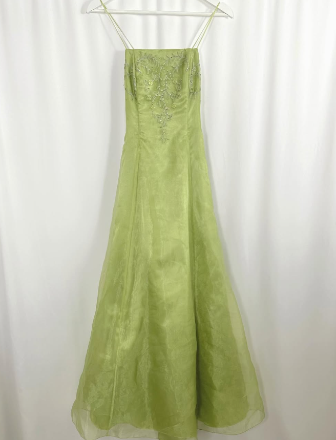 Green Vintage A Line Spaghetti Strap Beaded Organza Party Dress Prom Dress SH3600