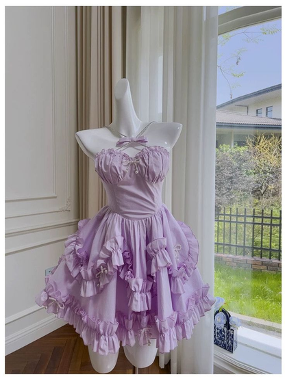 Cute Halter Lilac Chiffon Short Homecoming Dress Birthday Outfits S661