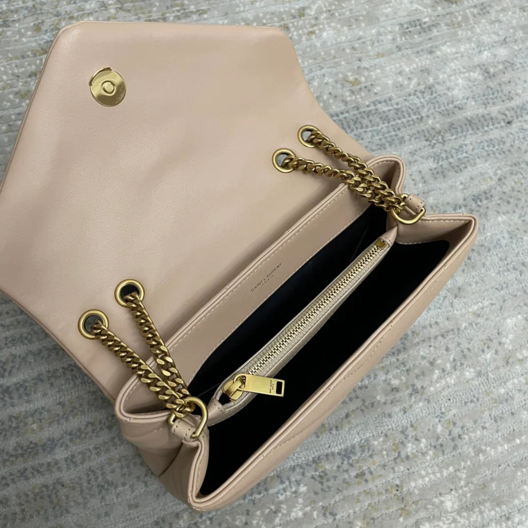YSL Small Loulou 23 Beige Leather Gold 23x17x9cm