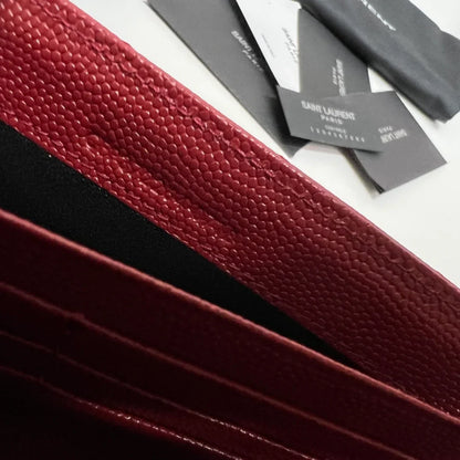 YSL Long Wallet Red Leather Gold Tone 10771 19cm