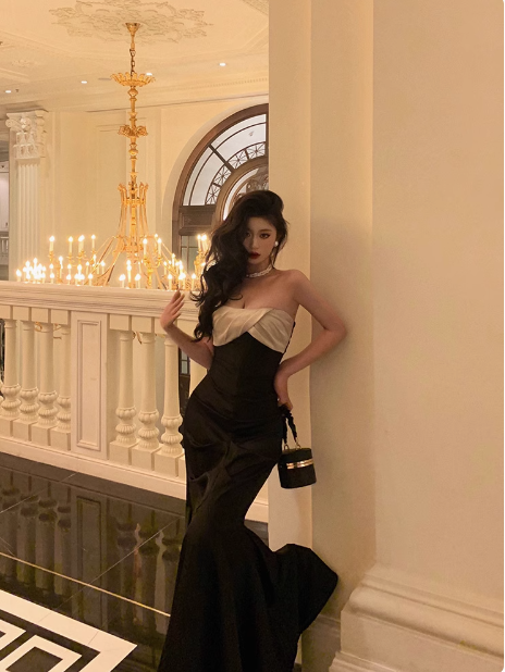 Elegant Mermaid Sweetheart Black Satin 23rd Birthday Dress Party Gown Birthday Outfits Birthday Dress Ideas For Women DP1488