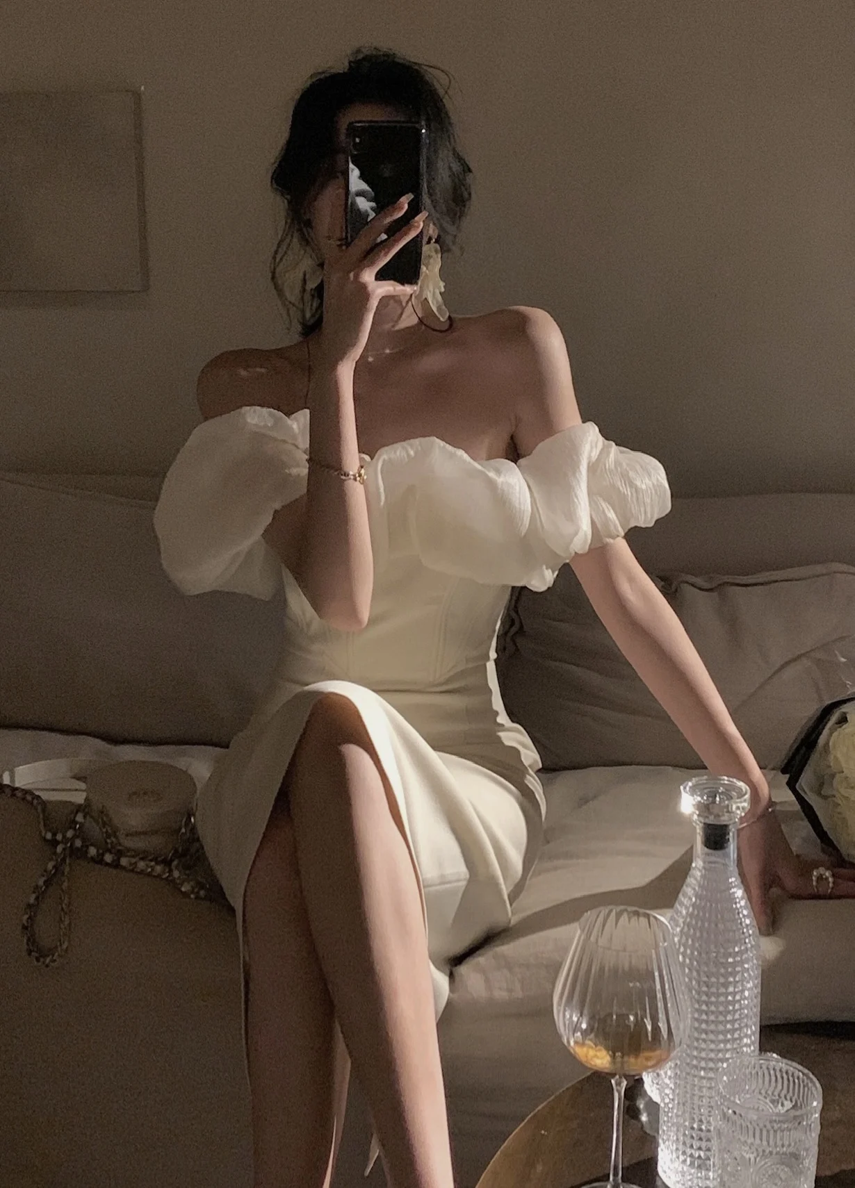 Off Shoulder Black Fashion Outfits Elegant Midi Bodycon Prom Dress  SH1220