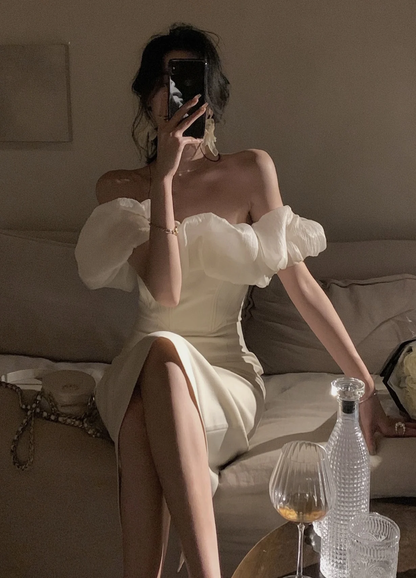 Off Shoulder Black Fashion Outfits Elegant Midi Bodycon Prom Dress  SH1220