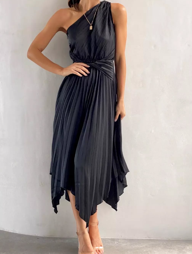 Elegant A Line One Shoulder Pleated Orange Satin Bridesmaid Dress Evening Dress SH3057