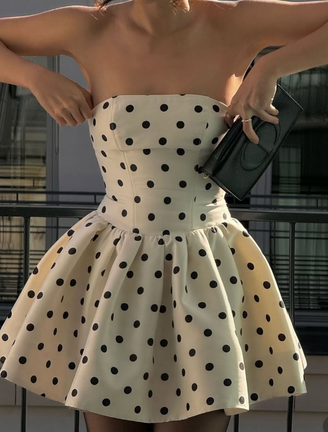 Cute A Line Strapless Polka Dots Satin Short Homecoming Dress Birthday Dress SH2147