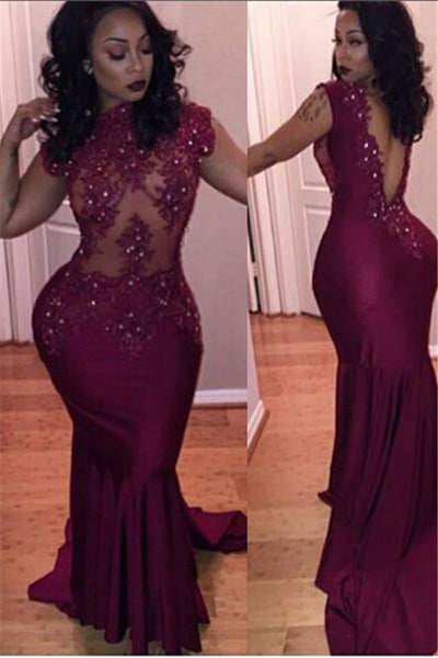 GORGEOUS CAP SLEEVE BURGUNDY PROM DRESS SA129