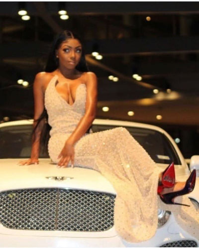 WOMEN SWEETHEART CTYSTAL SLEEVELESS SLIM PROM DRESS SAS43