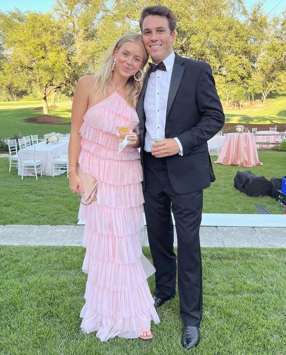 Pink Sweet Backless Long Tulle Ball Gown Evening Dress Party Dress gh3297