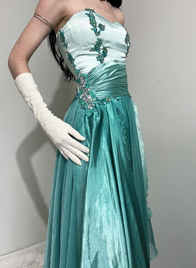Blue Ombre Vintage A Line Sweetheart Neck Appliques Satin Chiffon Prom Dress Evening Dress SH2540