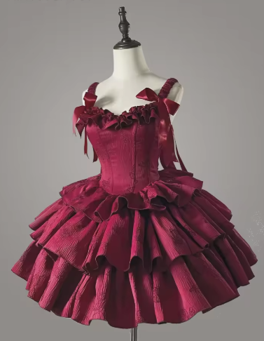 Sweet Satin Multi-Layered Print Floral A Line Homecoming Dress Red Spaghetti Straps Birthday Dress  S448