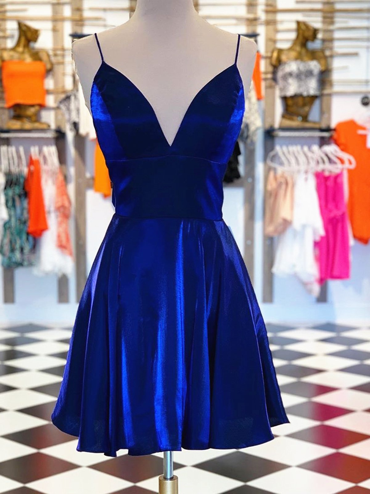 A Line V Neck Short Royal Blue Prom Dresses, Short Royal Blue Formal Homecoming Dresses