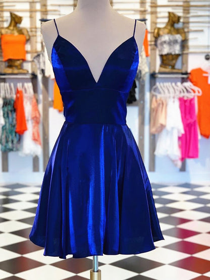 A Line V Neck Short Royal Blue Prom Dresses, Short Royal Blue Formal Homecoming Dresses