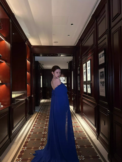 Stunning Royal Blue Mermaid Off the Shoulder Chiffon Prom Dress Party Dress Formal Dress SH3664