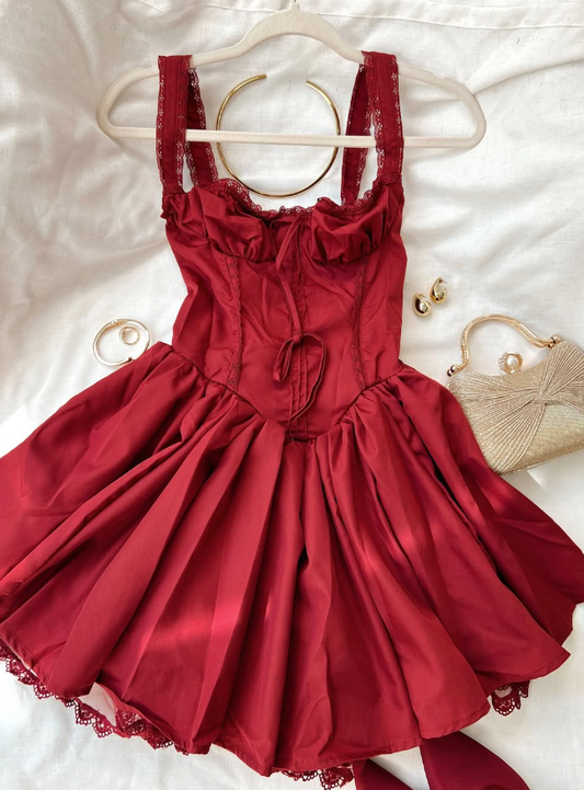 Cute A Line Straps Red Satin Short Homecoming Dress Birthday Dress SH2051