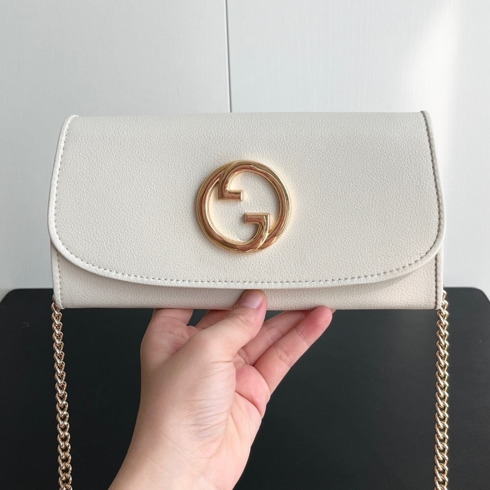 GUCCI BLONDIE CONTINENTAL CHAIN WALLET WHITE 21CM