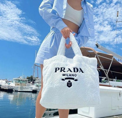 Terry Tote Prada Bag In White