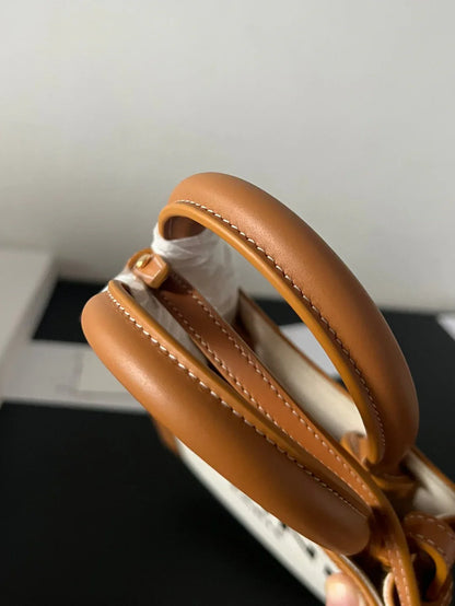 Celine Natural Canvas & Tan Calfskin Vertical Cabas - 17x21x4cm