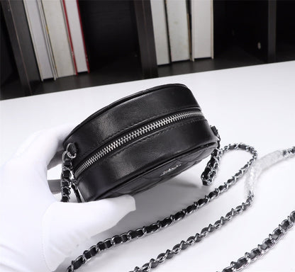 CHANEL Lambskin Quilted Round Clutch With Chain Black
