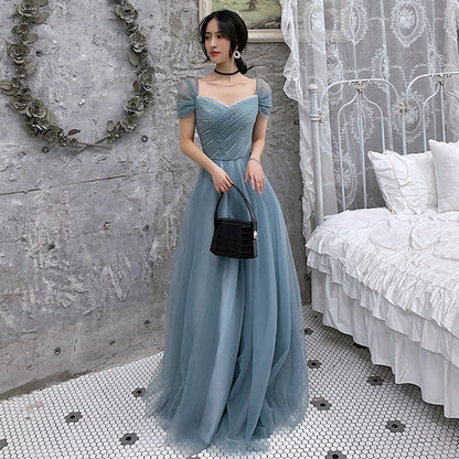 Blue tulle long prom dress, evening dress B304