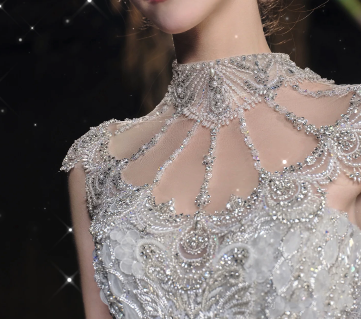 Princess Mermaid Strapless Neckline Sequin White Tulle Wedding Dresses SD1753