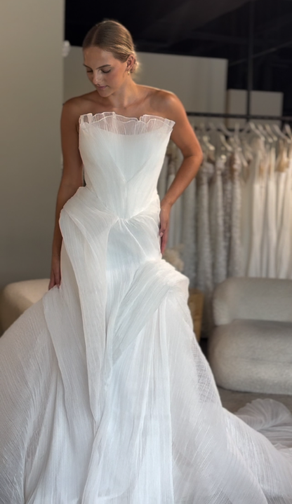 Unique Mermaid Strapless Chiffon Long Sweep Wedding Dress SH2287