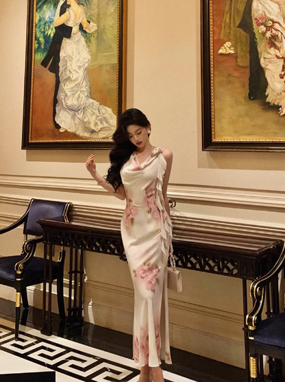 Sexy Sheath Swing Collar Floral Pink 18th Birthday Dress Holiday Party Birthday Outfits For Women DP0163