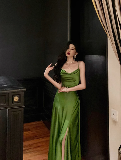 Sexy A line Spaghetti Straps Green Slit 21st Birthday Dress Holiday Party Birthday Outfits For Women DP0179