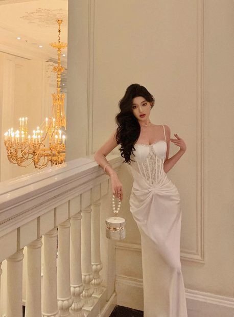 Pretty Mermaid Spaghetti Straps White 18th Birthday Dress Long Party Birthday Outfits For Women DP0166