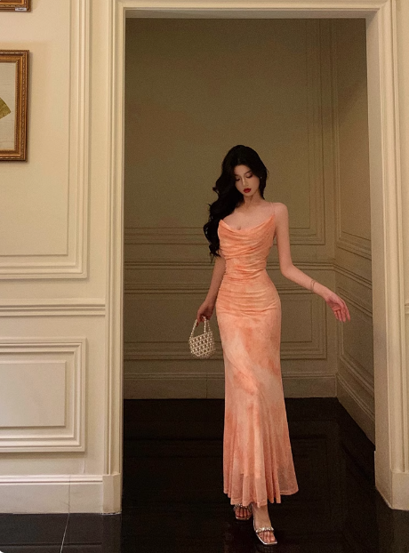 Sexy Mermaid Spaghetti Straps Pink Floral 21st Birthday Dress Holiday Party Birthday Outfits For Women DP0180