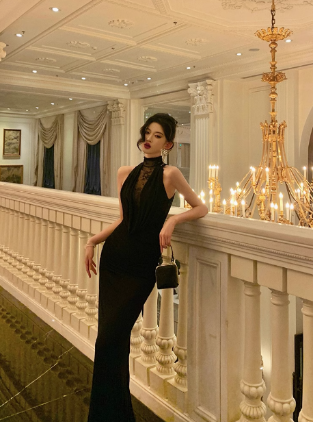 Sexy Mermaid High Neckline Black 18th Birthday Dress Long Party Birthday Outfits For Women For Women DP0178