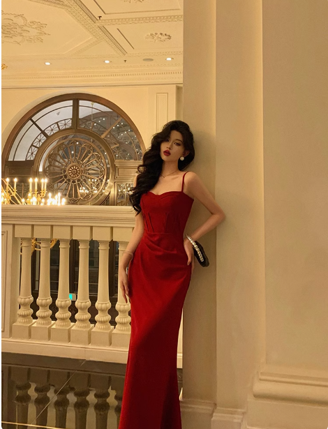 Pretty Mermaid Spaghetti Straps Burgundy 18th Birthday Dress Long Party Birthday Outfits For Women DP0158