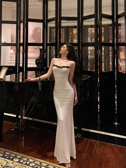 Sexy Mermaid Spaghetti Straps White Floral 21st Birthday Dress Holiday Party Birthday Outfits For Women DP0181