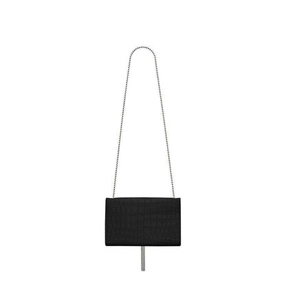Saint Laurent Medium Kate Tassel Chain Bag In Black Crocodile Em