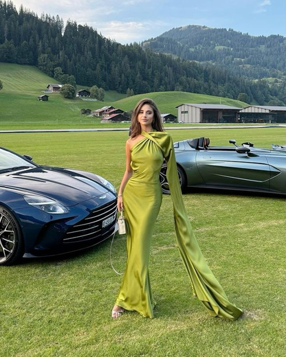 Elegant Sheath Long Sleeve Green Satin Long Open Back Prom Dress Evening Dress SH1556