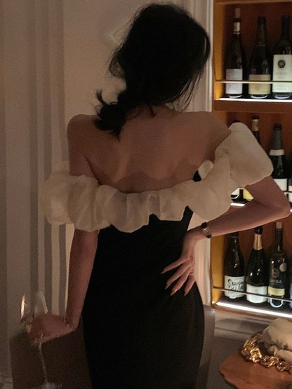 Off Shoulder Black Fashion Outfits Elegant Midi Bodycon Prom Dress  SH1220