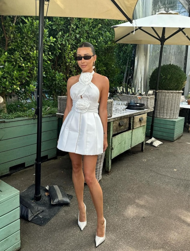 Charming A Line Halter 3D Floral Pearls Satin Short Homecoming Dress Birthday Dress SH2036