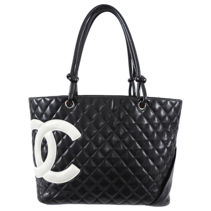 CHANEL Quilted Cambon Black and White CC Tote Bag 34x25x15cm