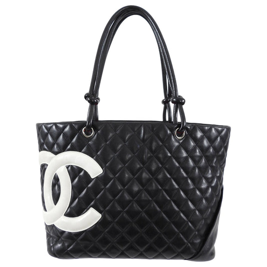CHANEL Quilted Cambon Black and White CC Tote Bag 34x25x15cm
